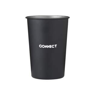 Indestructible, reusable stainless steel drinking cup. Single-walled. Not dishwasher-safe. Capacity 350 ml. Packed per 5 pieces in a box. The price stated is per cup.