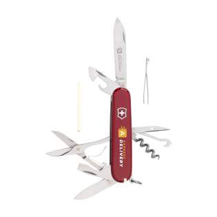 Original Schweizer Taschenmesser aus der Offizierserie von Victorinox mit  ABS Griff, einer Einlage aus anodisiertem Aluminium und Tools aus 100% recyceltem Stahl. 10-teilig mit 14 Funktionen: großes Messer, kleines Messer, Korkenzieher, Dosenöffner mit kleinem Schraubenzieher 3 mm, Kapselheber mit großem Schraubenzieher 6 mm, Isolierzange, Reibahle mit Locher und Nähahle, Schere, multifunktionaler Haken, Schlüsselring, Pinzette, Zahnstocher. Inklusive Anleitung und lebenslanger Garantie auf Material- und Herstellungsfehler. Victorinox Messer sind ein globales Symbol für Zuverlässigkeit, Funktionalität und Perfektion. Beachten Sie, dass möglicherweise lokale Vorschriften für den Besitz und / oder das Tragen von Messern oder Multitools in der Öffentlichkeit gelten. Pro Stück in einer Verpackung.