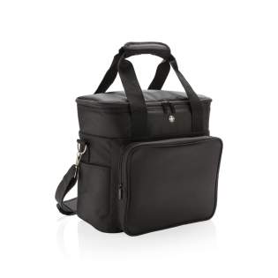 Sac isotherme en polyester 1680D et 600D avec compartiment principal extra-large zippé et poche frontale avec pochette. Peut contenir jusqu'à 20 canettes. Poignées de transport doublement renforcées. Bandoulière ajustable amovible.