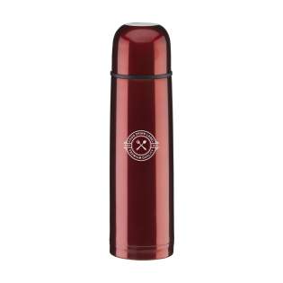 Vacuum-insulated, stainless steel thermo bottle with screw cap/drinking cup and handy press and pour system. Leak proof. Capacity 500 ml. Each item is individually boxed.