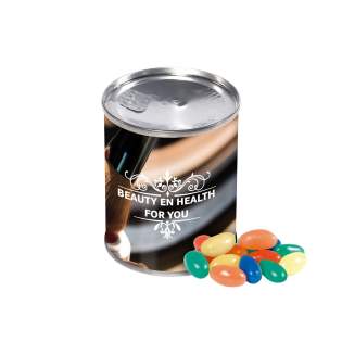 Dose mit 65 Gramm Jelly Beans mit 4c-Euroskala bedruckter Banderole