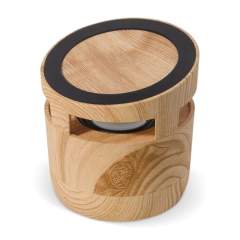 Wooden look speaker with a luxurious design and excellent sound quality. The unique 2-in-1 speaker also functions as a wireless charging station. By placing your smart phone on top of the speaker, it will simultaneously play music while charging the phone wirelessly. Comes packaged in a luxurious gift box. Cable and manual included.