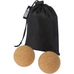 Set of 2 yoga balls made from cork. Cork is a natural material derived from the bark of cork oak trees. It is often used in various products due to its unique properties, such as being lightweight, durable, more sustainable and providing a non-slip surface. It has a natural texture that provides excellent grip, even when the ball become slightly moist from sweat during yoga practice. Diameter: 6.5 cm. The pouch is made of recycled polyester.