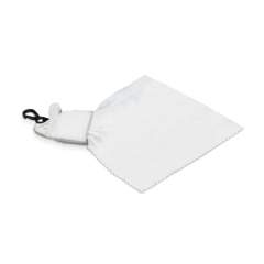 Porte-clés avec lingette microfibre (150x150mm) pour nettoyer vos produits électroniques. Le tissu est traité avec des ions zinc pour réduire l’accroche des bactéries. Marquage en sublimation inclus. Tous nos produits sont testés et certifiés, et répondent  aux normes sociales.