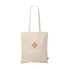 WoW! Shopping bag made from 100% firm-woven recycled cotton (140 g/m²). With long handles. GRS certified. Capacity approx. 7 litres.  If you choose this product, you choose sustainable cotton. This cotton is recycled. As a result, the colour may vary per product.