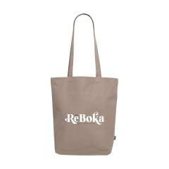 WoW! Shopping bag with long handles. This bag is made from extra heavy quality recycled cotton canvas (260 g/m²). GRS-certified. Total recycled material: 92%. Capacity approx. 15 litres.