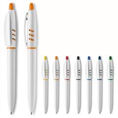 The S30 ball pen in hardcolour is a white pen with coloured details. It includes a pusher mechanism and a blue writing X20 refill. The pen is made of ABS and is Made in Europe. From orders of 5.000 pieces, you can choose your own colour combination.