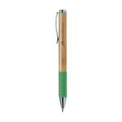 WoW! Blue ink ballpoint pen with bamboo holder, metal clip, turn-click system and coloured rubber non-slip grip. For an ecological impression.