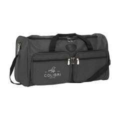 High quality sports/travel bag with 5 pockets and an adjustable shoulder strap. Made from water repellent, duo-tone 600D polyester with a chic yet subtle checkered finish. Capacity approx. 30.5 litres.