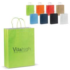 Large sized matt paper carrier bag with handles made of twisted paper. The bag has an ecological look and is suitable as a giftbag. FSC certified.