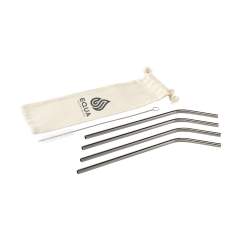 Four reusable stainless-steel straws. A good alternative to plastic straws. Includes stainless steel nylon cleaning brush. Perfect for cold drinks such as smoothies or cocktails. It also adds a visually pleasing touch to any drink. Supplied per set with a canvas pouch.