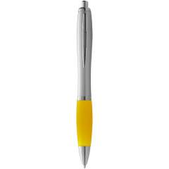 Ballpoint pen with click action mechanism and soft touch grip.