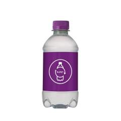 330 ml natürliches Quellwasser in einer transparenten Flasche mit Drehverschluß. Farbe Kappe violett.