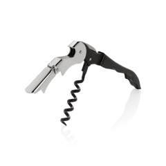 This waiters corkscrew is a classic corkscrew design that has a foil cutter blade, a two stage cork lifter and bottle opener. Packed in gift box.