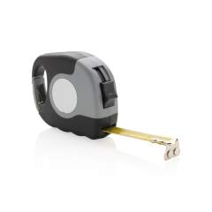 5M/19mm measuring tape, with carabiner, grey ABS case with black TPR grip, black belt clip, black self-lock button, black end hook with 2 strong magnets, yellow tape, matt silver PVC sticker. Registered design®<br /><br />TapeLengthMeters: 5.00