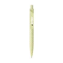 Eco-friendly, blue ink ballpoint pen made from 60% wheat straw and 40% ABS. The barrel, clip and push-button are made from the leftover stalks of harvested wheat. Supplied with a generously sized clip for printing a logo or text.