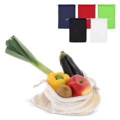 Reduce the number of plastic bags in the supermarket by using your own food bag. This cotton bag with mesh is highly suitable for fruits and vegetables. Re-use it over and over again and when dirty, simply wash it at low temperatures (could shrink).