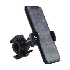 Universal, adjustable phone holder made from sturdy ABS plastic. Easy to attach to the handlebars or the crossbar. This allows you to easily use your smartphone hands-free while cycling. Suitable for all phones up to a maximum width of 8.8 cm. Each item is supplied in an individual brown cardboard box.