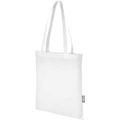 Made from durable and tear resistant RPET, the Zeus GRS recycled large tote bag is a perfect and more responsible option for fairs or conferences. Its slim design makes it an elegant model and suitable for carrying lightweight items like a notebook and a pen. The handles are 29 cm long and therefore the tote bag is easy to carry over the shoulder. Resistance up to 5 kg weight.