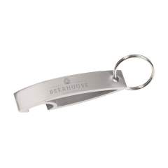 Lightweight aluminium bottle opener with key ring.