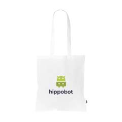 WoW! Shopping bag with long handles made from 80% recycled cotton and 20% recycled polyester (150 g/m²). GRS-certified. Total recycled material: 100%.