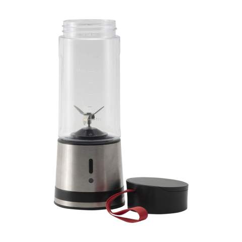 Rechargeable, wireless smoothie maker (125W) for daily use. The reservoir can be filled up to a maximum of 300 ml. With screw lid, 4 sharp knives, handy carrying loop and non-slip bottom. BPA-free. With this blender you can quickly make a healthy smoothie or shake wherever and whenever you want. With indicator light and USB-C connection. Includes rechargeable 1500 mAh battery, USB charging cable (type-C) and user manual. Each item is individually boxed.