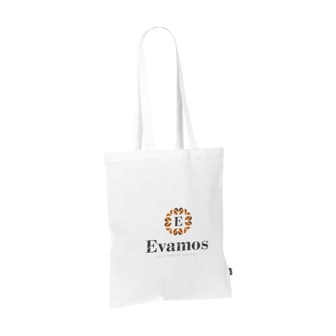 WoW! Shopping bag with long handles made from 80% recycled cotton and 20% recycled polyester (150 g/m²). GRS-certified. Total recycled material: 100%.