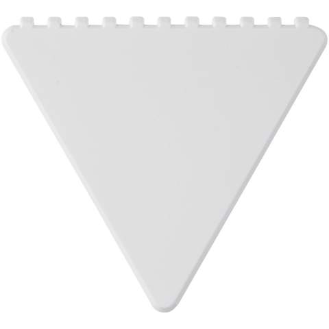 Triangular-shaped windshield scraper with a large decoration area. Each of the 3 sides can be used to remove ice from the windshield. Made in the UK from recycled plastic. The ice scraper has a speckled finish due to the nature of the recycled material.