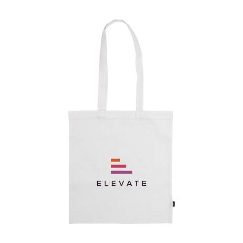 WoW! Shopping bag with long handles made from 80% recycled cotton and 20% recycled polyester (150 g/m²). GRS-certified. Total recycled material: 100%.