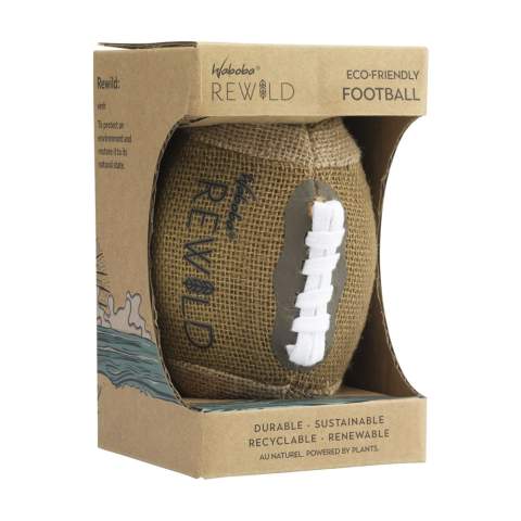 American football (Ø 10 cm)  from the first world’s first line of sustainable beach and outdoor sporting goods made from plants! A combination of jute, natural rubber and wood.  Waboba uses materials that are good for the environment and donates a portion of its profits to organizations committed to protecting and preserving the environment. NOTE: It is not possible to print this product. This product is only delivered without print. Each item is supplied in an individual brown cardboard box.