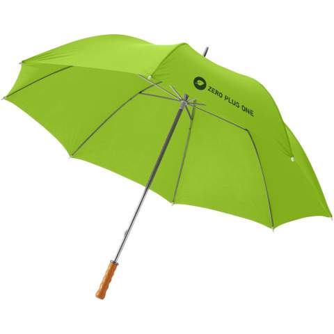Der Golfschirm Karl 30" sorgt für eintrockened Golfspiel und passt perfekt in eine Golftasche mit Schlägern. Dank des leichtgängigen manuellen Mechanismus lässt sich der Schirm einfach von Hand öffnen. Der Schirm ist mit einem Metallgestell und Rippen ausgestattet und mit einem eleganten Holzgriff versehen. Darüber hinaus ist der Schirm in mehreren Farben erhältlich und eignet sich für verschiedene Druckmöglichkeiten. 