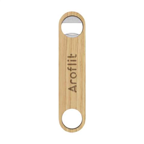 Bottle opener made from bamboo. Very suitable for sending as a mailbox gift. Bamboo is a natural material. As a result, the colour may vary per product.