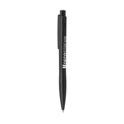 Black ink ballpoint with textured non-slip grip.