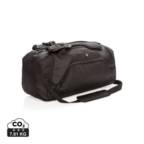 Lichtgewicht 1680D en 600D polyester 2-in-1 tas. Werkt als zowel een rugzak & duffle. Inclusief een ruim hoofdcompartiment met U-vormige ritssluiting. Een zij compartiment voor schoenen of vieze sportkleding en een zijvak met rits. Fleshouder vak en snel opbergvak aan de achterkant. Voorvak met ritssluiting en 2 RFID-beschermde vakjes. Verstelbare schouderbanden voor draagcomfort en veelzijdigheid. PVC vrij.<br /><br />PVC free: true