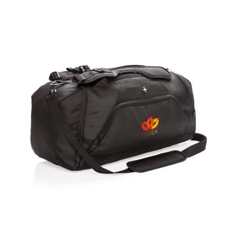 Lichtgewicht 1680D en 600D polyester 2-in-1 tas. Werkt als zowel een rugzak & duffle. Inclusief een ruim hoofdcompartiment met U-vormige ritssluiting. Een zij compartiment voor schoenen of vieze sportkleding en een zijvak met rits. Fleshouder vak en snel opbergvak aan de achterkant. Voorvak met ritssluiting en 2 RFID-beschermde vakjes. Verstelbare schouderbanden voor draagcomfort en veelzijdigheid. PVC vrij.<br /><br />PVC free: true