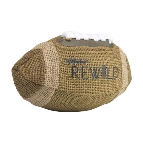 American football (Ø 10 cm)  from the first world’s first line of sustainable beach and outdoor sporting goods made from plants! A combination of jute, natural rubber and wood.  Waboba uses materials that are good for the environment and donates a portion of its profits to organizations committed to protecting and preserving the environment. NOTE: It is not possible to print this product. This product is only delivered without print. Each item is supplied in an individual brown cardboard box.