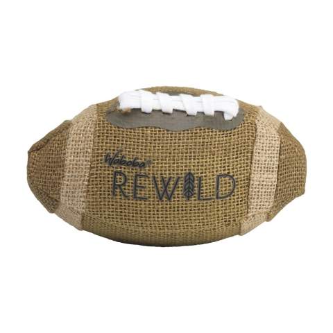 American football (Ø 10 cm)  from the first world’s first line of sustainable beach and outdoor sporting goods made from plants! A combination of jute, natural rubber and wood.  Waboba uses materials that are good for the environment and donates a portion of its profits to organizations committed to protecting and preserving the environment. NOTE: It is not possible to print this product. This product is only delivered without print. Each item is supplied in an individual brown cardboard box.