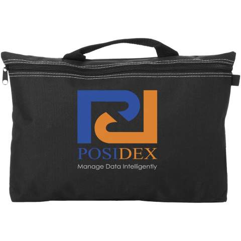 De Orlando congrestas is een product dat dankzij het grote drukoppervlak gemakkelijk de show steelt op elke conferentie, beurs of ander evenement. Orlando is gemaakt van sterk, veelzijdig 600D polyester, sluit en opent met een rits en heeft een handige pennenlus aan de buitenkant van de tas. Hij biedt voldoende ruimte om papieren tot A4-formaat op te bergen en bovendien is de tas gemakkelijk te dragen met behulp van het draaghengsel.   
 