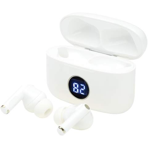 True Wireless Stereo (TWS) earbuds with Active Noice Cancellation (ANC), reducing up to 20dB of noise providing a fantastic music experience even in the train, plane, bus, or other places with a lot of unwanted noise. Built-in multi-function button support to activate voice assistant, handy control to play/pause/answer/hang up/reject/next track/previous track/volume up/volume down. With "transparent mode", earbuds will enlarge the sound from outside by built-in programing, enable you to keep an eye on the surroundings when wearing earbuds. Playback time at max volume is over 3 hours with ANC ON. Earbuds can be fully charged 4 times from 0-100% on a single charge. Bluetooth® 5.0 supporting a maximum distance of up to 10 meters. Comes with 3 adjustable eartips and TPE charging cable. Delivered in a premium gift box.