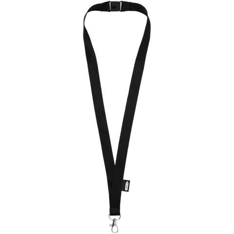 Lanyard aus recyceltem PET Kunststoff mit Abreissverschluss. Hochwertiger ovaler Haken mit Hummerclip, der sich ideal für Namensschilder, Ausweishüllen oder Schlüssel eignet.