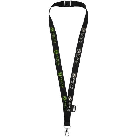 Lanyard aus recyceltem PET Kunststoff mit Abreissverschluss. Hochwertiger ovaler Haken mit Hummerclip, der sich ideal für Namensschilder, Ausweishüllen oder Schlüssel eignet.