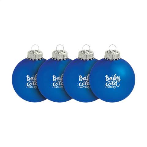 A set of 4 glass Christmas baubles. These Christmas baubles are made from glass (not plastic) and produced in Europe. Glass is a natural product that consists of 70% sand. These glass Christmas balls have a diameter of 60 mm. 4 pieces per pack. Made in Germany.