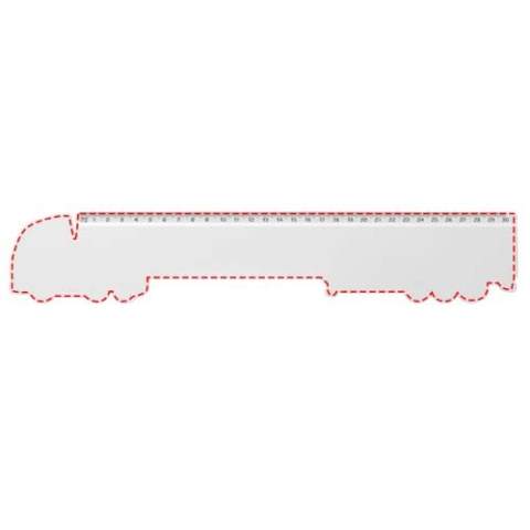 Lorry-shaped solid recycled plastic ruler with markings in inches or centimetres. 