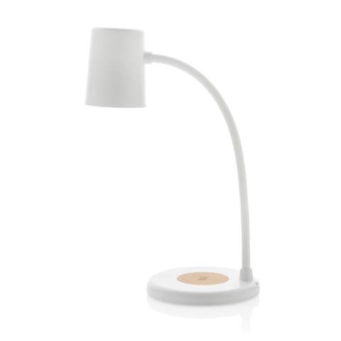 Ultra-schnelles kabelloses 15W-Ladegerät mit integrierter Schreibtischlampe. Die flexible Schreibtischlampe bietet 55 Lumen und hat 3 Lichtmodi (warm, weiß und hybrid). Hergestellt aus RCS recyceltem ABS, recyceltem PC und FSC-Kork.  Kabelloses Laden kompatibel mit den neuesten Android-Generationen, iPhone 8 und höher. Artikel und Zubehör sind PVC-frei. Inklusive 120cm Type-C-Ladekabel aus RCS-zertifiziert recyceltem TPE. Verpackt in FSC®-Mix-Kraftbox. Type-C Input: 5V/2A; 9V/2A; 12V/1,5A; Kabelloser Output: 5V/1A; 9V/1,1A; 9V/1,67A (15W) Recycelter Gesamtanteil: 36% basierend auf dem Gesamtgewicht des Artikels. Die RCS-Zertifizierung gewährleistet eine vollständig zertifizierte Lieferkette der recycelten Materialien.<br /><br />WirelessCharging: true<br />Lightsource: LED<br />LightsourceQty: 12<br />PVC free: true