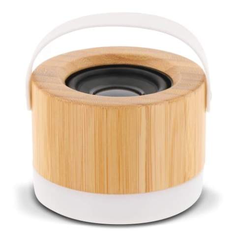 Deze draadloze bamboe speaker met is geschikt voor het afspelen van muziek of andere audiobestanden. Je kunt de speaker vast houden aan het kleine handvat.