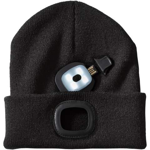 The Mighty LED knit beanie – a perfect combination of warmth and practicality. Made from a thick acrylic in a 1x1 rib knit, this double-layered beanie offers both coziness and warmth. But what sets this beanie apart is its innovative removable LED headlight, featuring three brightness settings. Conveniently tucked into the turn-back cuff, it can easily be removed for washing and recharged using a USB-A cable (not included). Whether you're braving the cold or needing extra visibility in the dark, this beanie is your reliable companion for all adventures. Elevate your winter wardrobe with the Mighty LED knit beanie, where fashion meets function seamlessly.