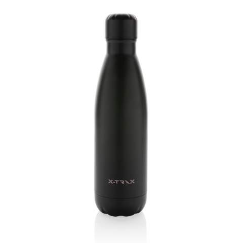 Elevate your daily water intake with this single wall stainless steel bottle. The bottle is suitable for cold drinks only. With a base that fits in most cup holders, this sleek looking water bottle will keep you hydrated on the go wherever you are. Made with RCS (Recycled Claim Standard) certified recycled materials. RCS certification ensures a completely certified supply chain of the recycled materials. Total recycled content: 84% based on total item weight. BPA free. Capacity 500ml. Including FSC®-certified kraft packaging.