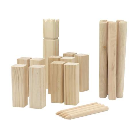 Jeu de lancer en bois Kubb. Le but ultime est d'abattre les Kubbs puis de renverser le roi de l'adversaire. Ce célèbre jeu de plein air suédois est amusant à jouer au camping ou à la plage. Convient aux petits comme aux grands. L'ensemble de 21 pièces est livré dans un sac en coton. Règles du jeu incluses. Chaque article est fourni dans une boite individuelle en papier kraft marron.