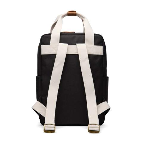 Keep it light with this classic yet subtly sporty backpack, crafted from RCS certified recycled polyester and accented with contrasting details. The backpack offers a convenient front zip pocket and two open side pockets for easy access. Inside the spacious main compartment is a smaller pocket, designed for easy organisation. The antique brass metal details add a touch of sophistication. Certified by RCS (Recycled Claim Standard), RCS certification guarantees that the entire supply chain of recycled materials is certified. The total recycled content is based on the overall product weight. This product contains 10% RCS certified recycled polyester.