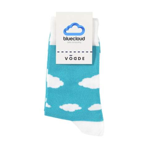 Comfortable socks from Vodde made using a 100% circular economy manufacturing process. These socks are made from collected textiles. The socks consist of 53% recycled cotton (from collected pieces of fabric), 38% recycled polyester (from collected PET bottles), 6% nylon and 3% elastane. Including knitted-in, customised design. All Vodde socks are supplied as standard in pairs with a label, which can be printed in your own full colour design. This way you can design your own socks that perfectly match any corporate identity. These thin quality socks, designed for everyday use, are perfect to combine with a casual outfit.   • Available in sizes M (36-40) and L (41-46). • Minimum order: 100 pairs of socks per size. Minimum order in total: 200 pairs of socks.  • Optional: Supplied in pairs in a (customised) box made from recycled  cardboard - possible from 1,200 pairs of socks.   • By wearing these socks you are contributing to a sustainable world with less pollution. Developed and tested in the Netherlands. Made in the EU.   • The base of the socks is made of recycled yarn and comes in a standard colour. You can choose from 21 standard colours of recycled yarn. Any pattern in the base, cuff, heel and toe can be realised in any colour of your choice.   • The Dutch company Vodde reuses discarded textiles to make new products designed by Dutch designers. Vodde makes its yarn from cotton collected by local 'rag farmers' and from cutting waste from textile production in European countries where Vodde makes its own products. In addition, polyesters derived from PET bottles, nylon, fishing nets and other collected waste are also used.